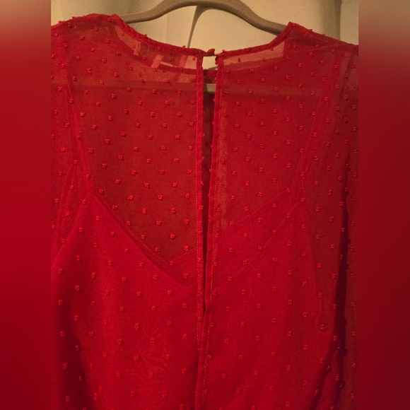 WAYF RED SHEER BLOUSE BODYSUIT WITH LINING - Picture 6 of 7